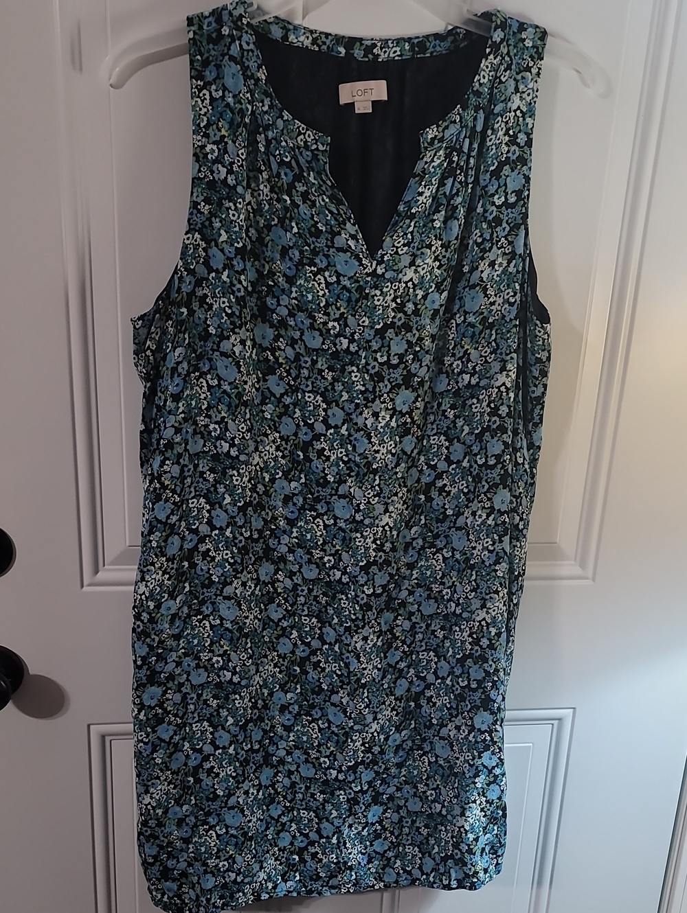LOFT Blue and Black Floral Sleeveless Shift Dress - Picture 1 of 5